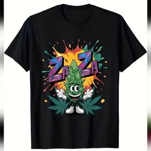 Cannabis Za Za Black Graphic Tee with Colorful Bud Character